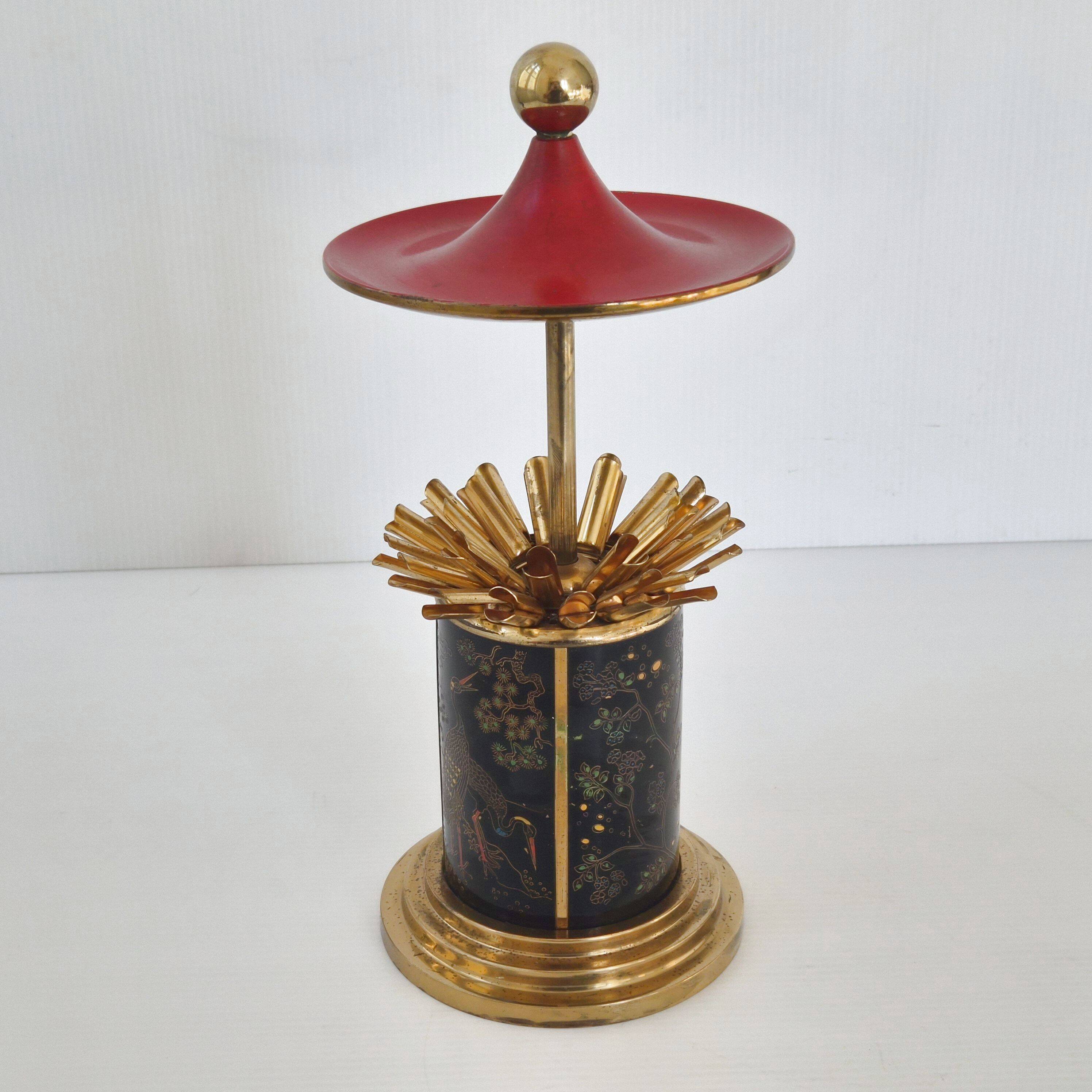 VINTAGE 1950 CIGARETTE DISPENSER PAGODA METAL & BRASS CIGARETTE HOLDER