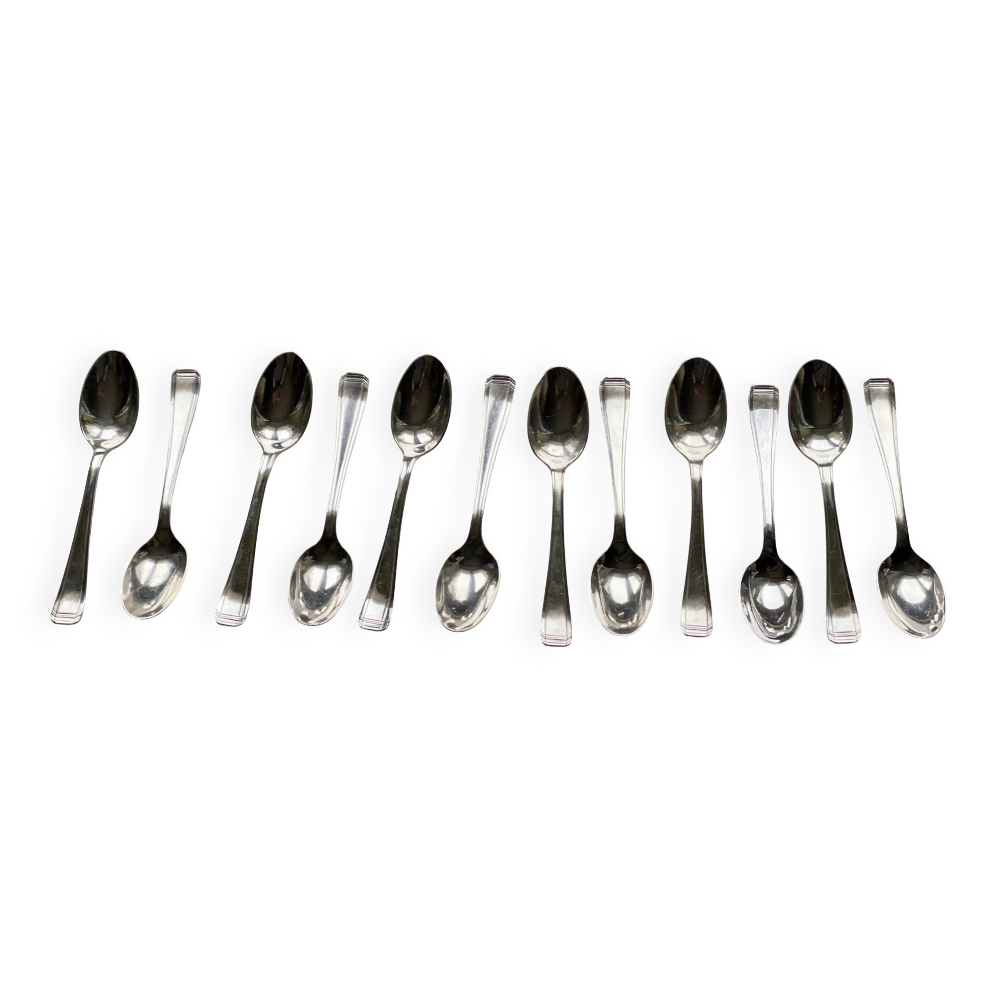Set of 12 silver-plated metal Art Deco teaspoons.