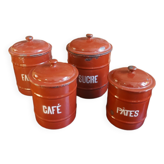 Series of 4 enameled spice jars