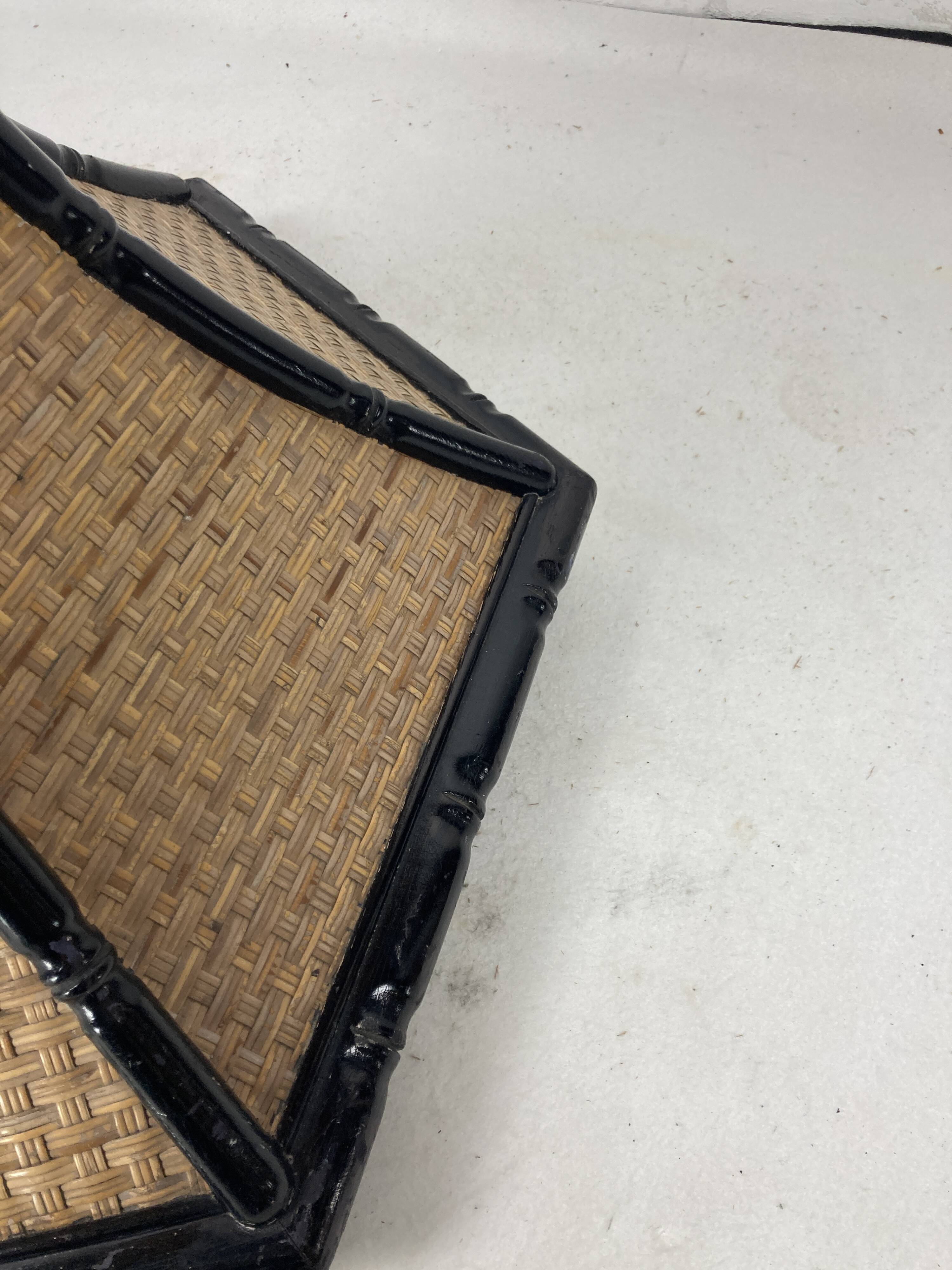 Coastal palm regency rattan bamboo side table or dining table base, France, 1970s