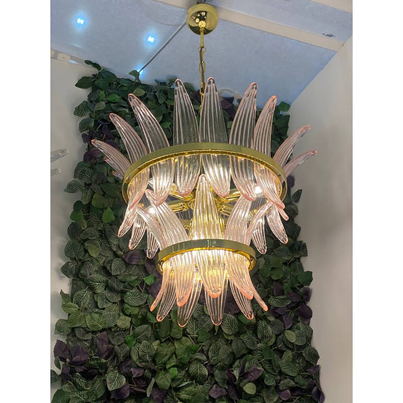 Contemporary Pink “Palmette” Murano Glass Chandelier