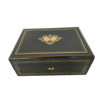 Coffret a bijoux Napoléon III en bois noirci Marquèterie de laiton XIX siècle