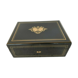 Napoleon III jewellery box in blackened wooden 19th century brass marquèterie