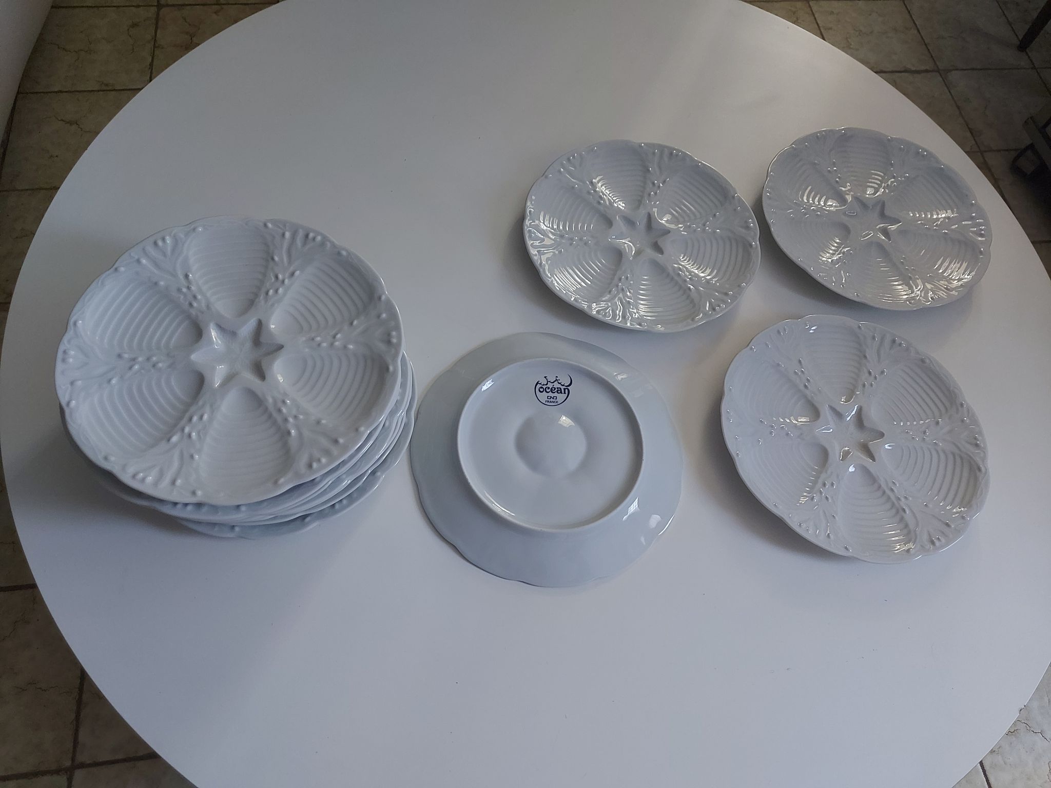 White porcelain plates vintage fish motif - ocean cnd france