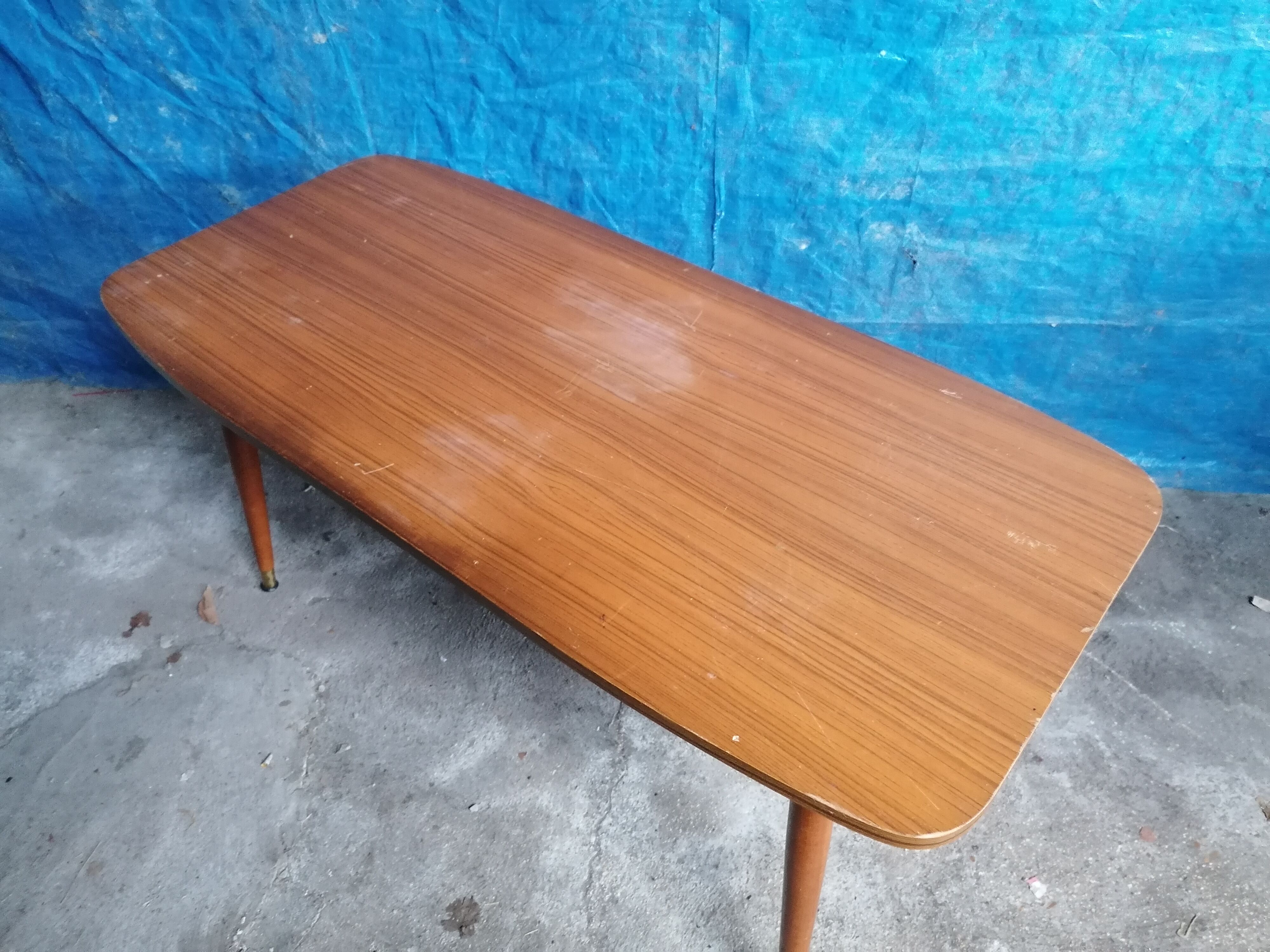 Table basse de salon bois scandinave pieds compas vintage