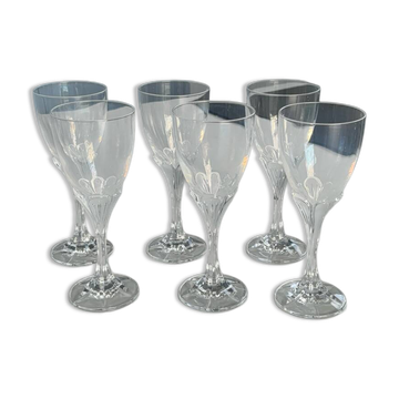 Set of 6 Cristal d'Arques Granville flower-shaped wine glasses
