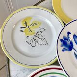 Set of 6 flat plates mismatched Digoin Sarreguemines and Gien years 30-40