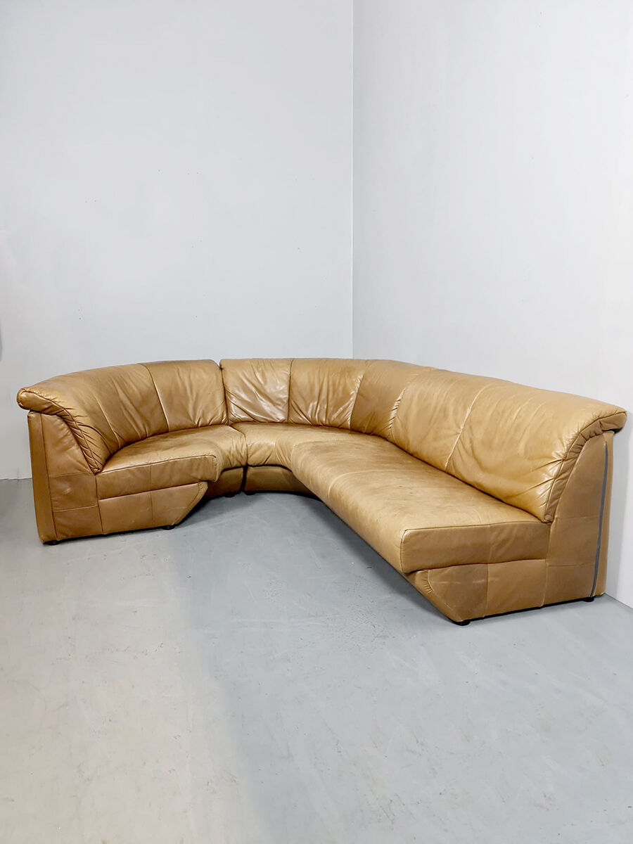 Vintage design leather curved modular sofa Rolf Benz