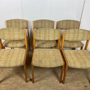 Set of 6 vintage Scandinavian chairs in wood and wool fabric an60