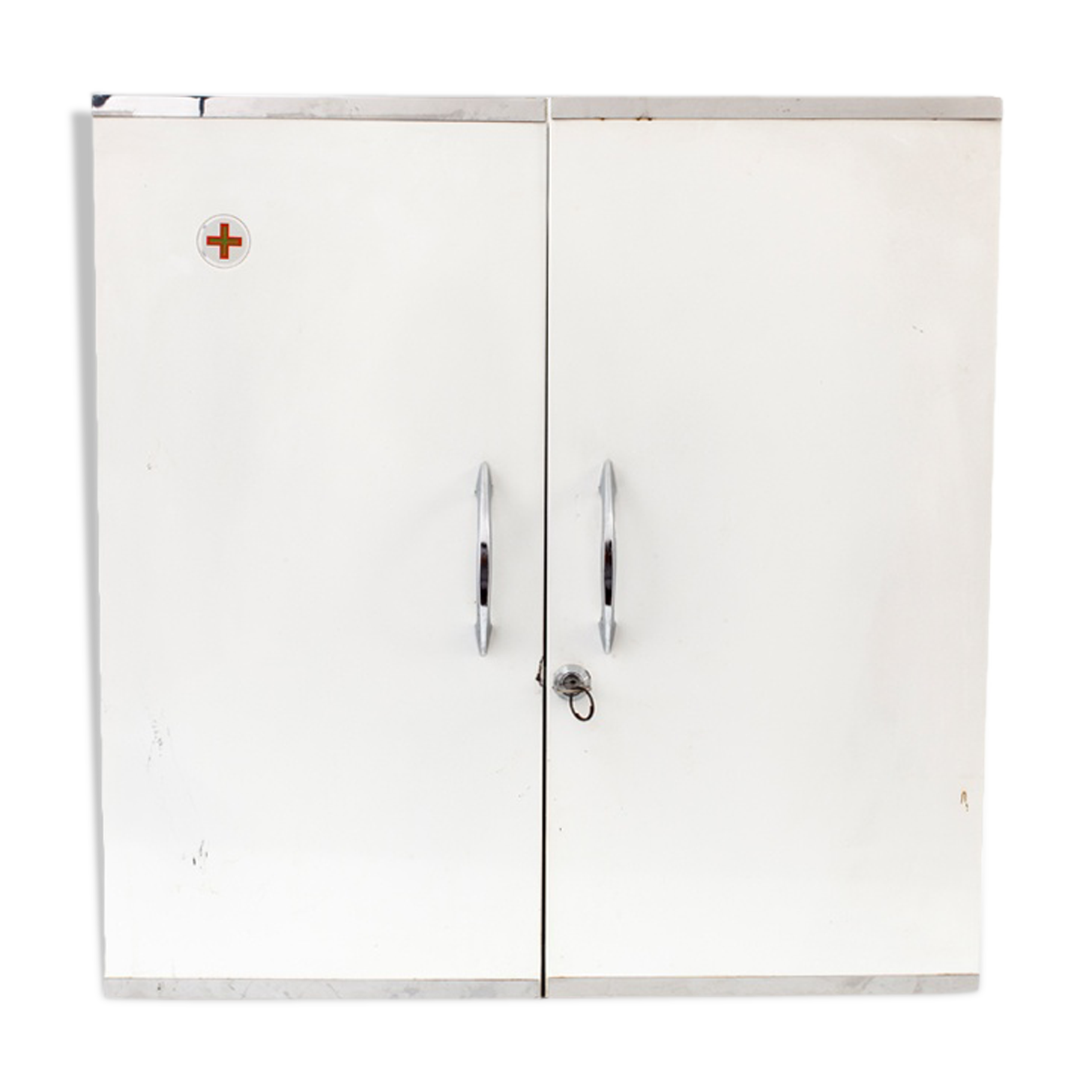 Medicine cabinet space metal double door with key Nightingale vintage