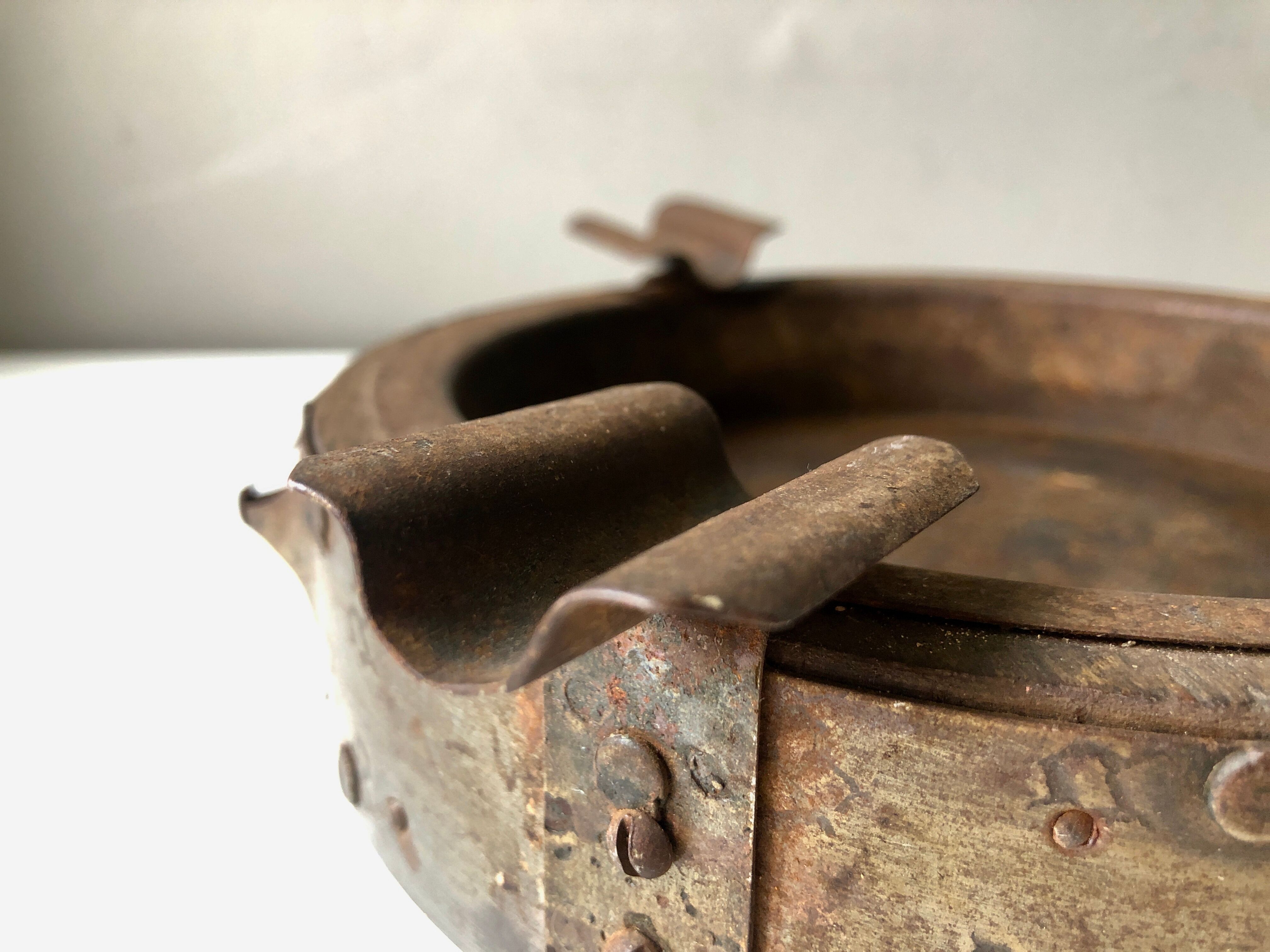 Wrought iron and wood ashtray, Brutalist style, 23rd century