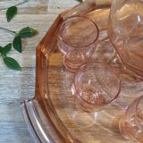 Rosaline service in pink glass with a tray, a carafe and 4 liqueur glasses