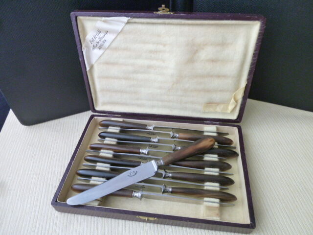 Box of 12 old cheese knives Stainless steel and bovine horn 202