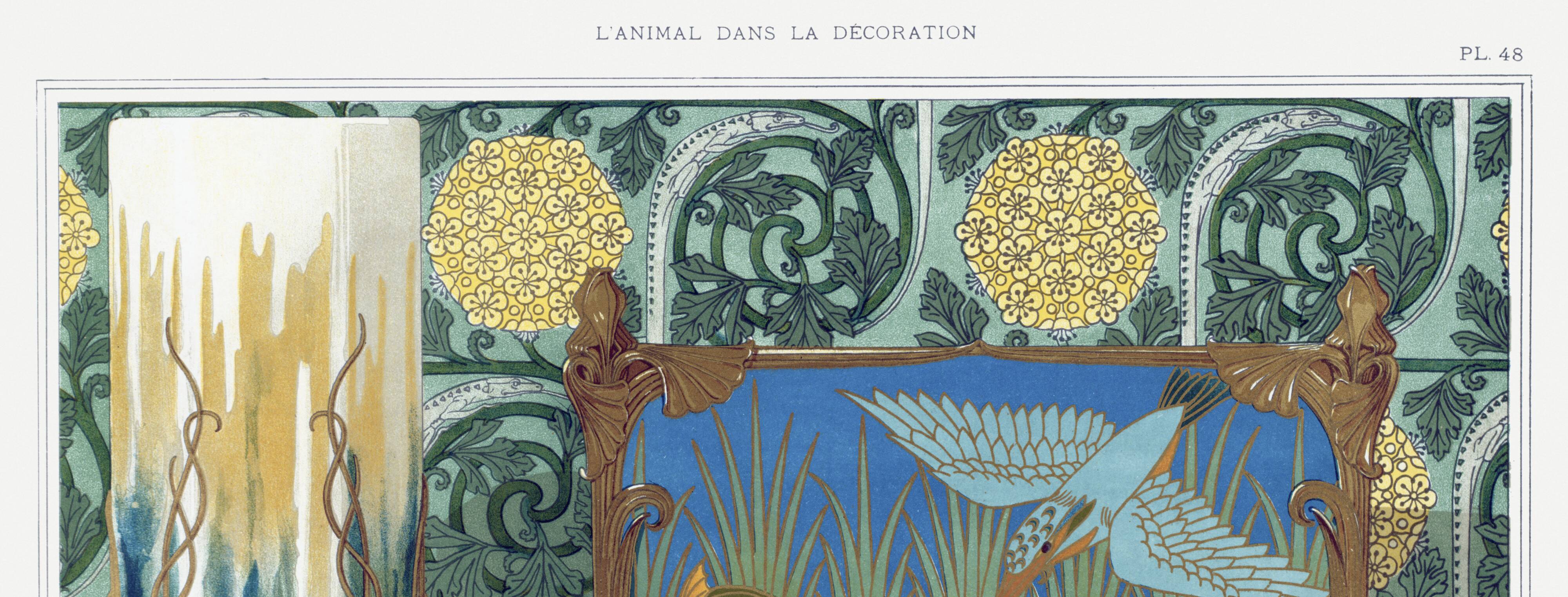 Poster “Kingfisher and Fish”, after an Art Nouveau lithograph