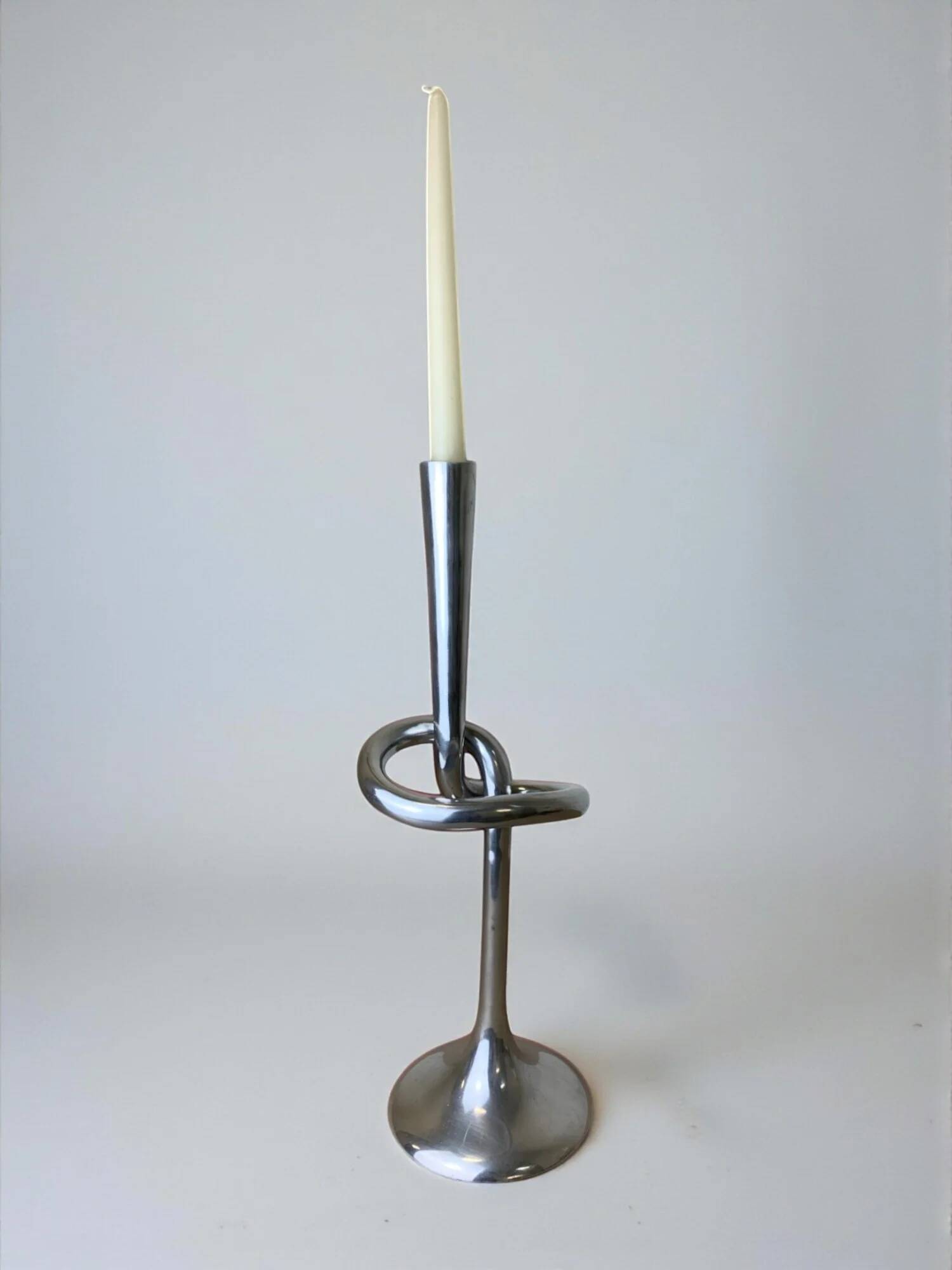 XL knotted candlestick in solid aluminium, Italy, 1980s