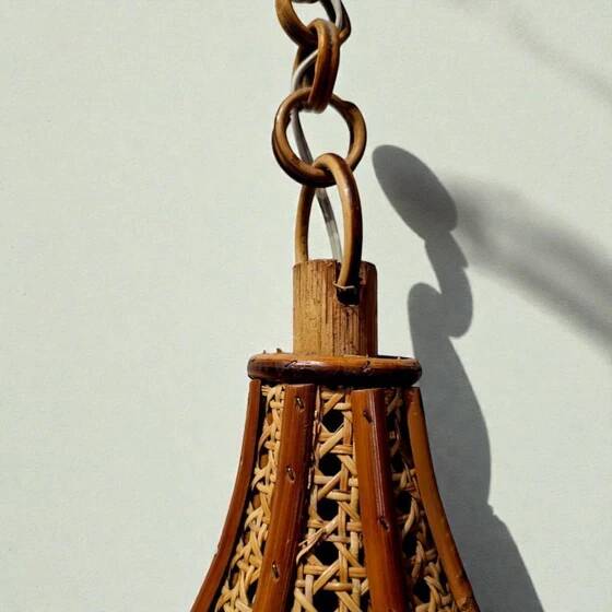 Vintage rattan hanging lamp – woven bamboo pendant light – boho design