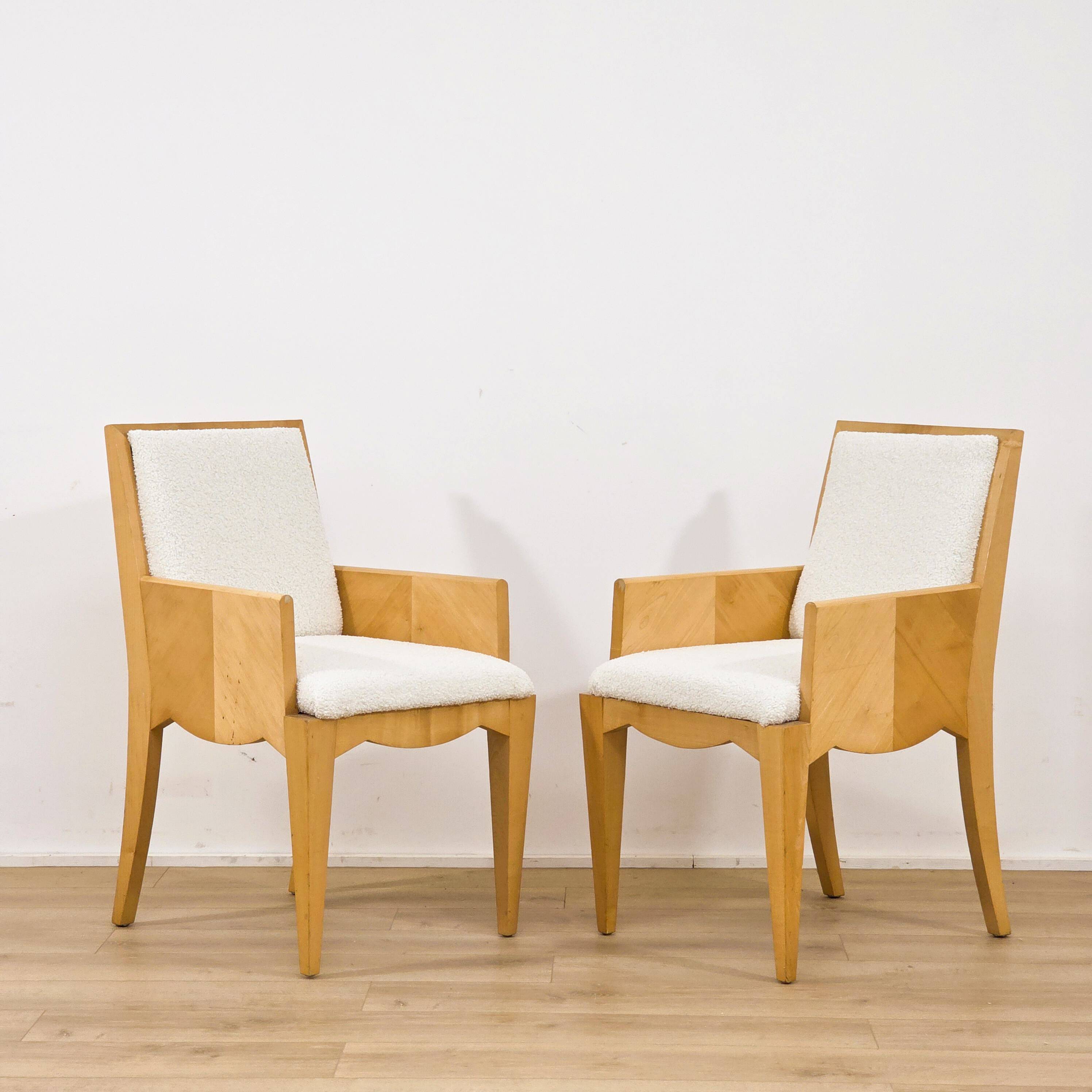 Set of five antique wooden chairs / armchairs.