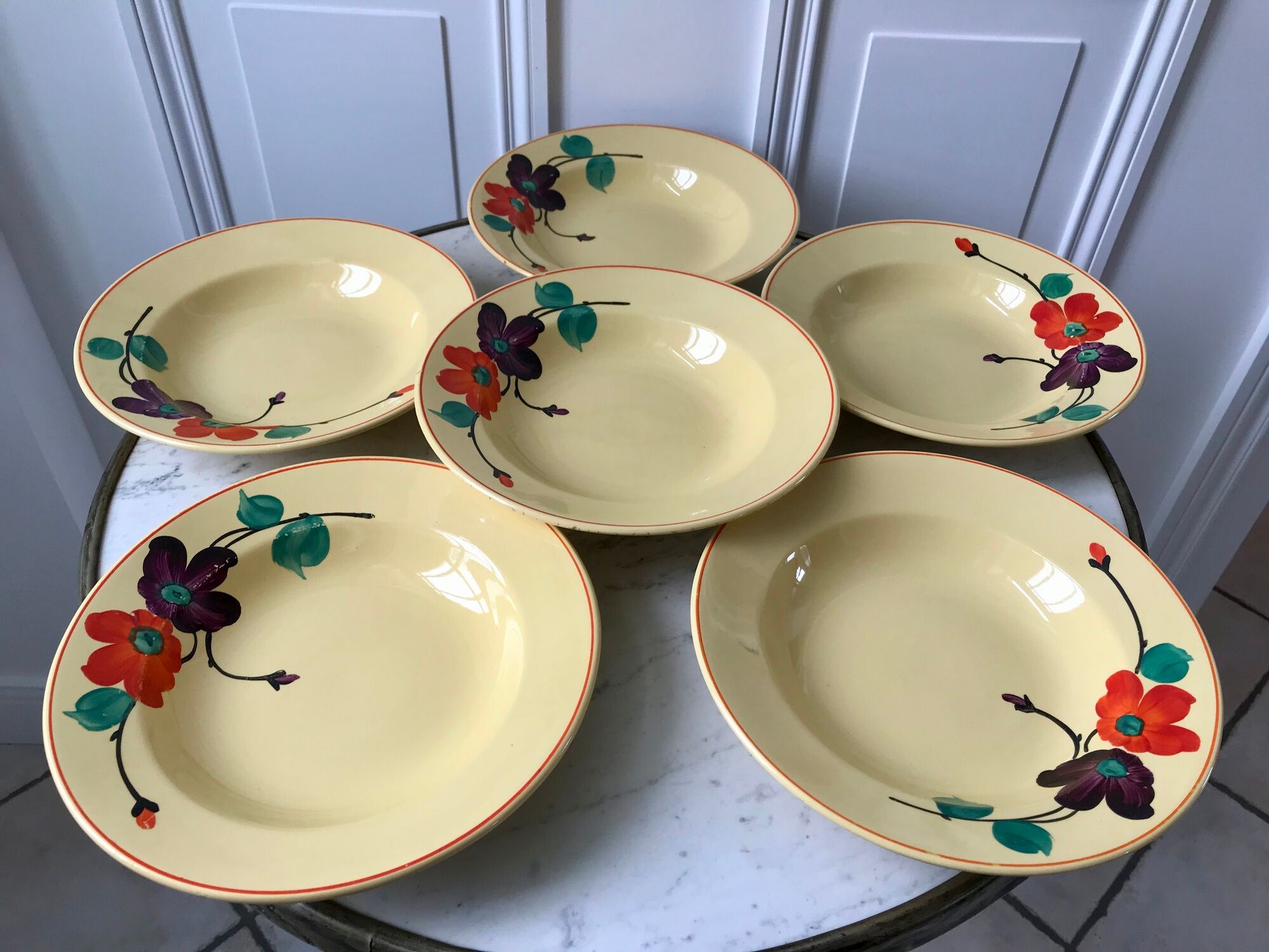 Set of 6 hollow plates digoin sarreguemines model "ginette" years 30-40