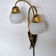 Scandinavian Organic Two Armed Wall Light, Brass and Opaline, 1940-50s