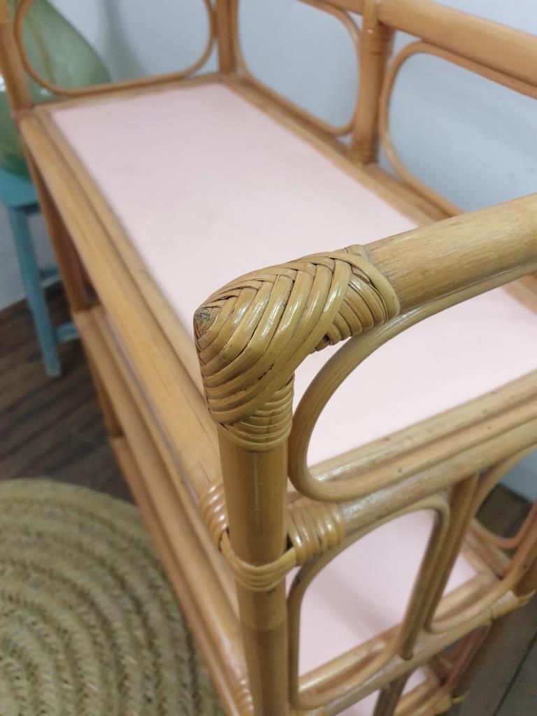 Vintage wicker and bamboo shelf