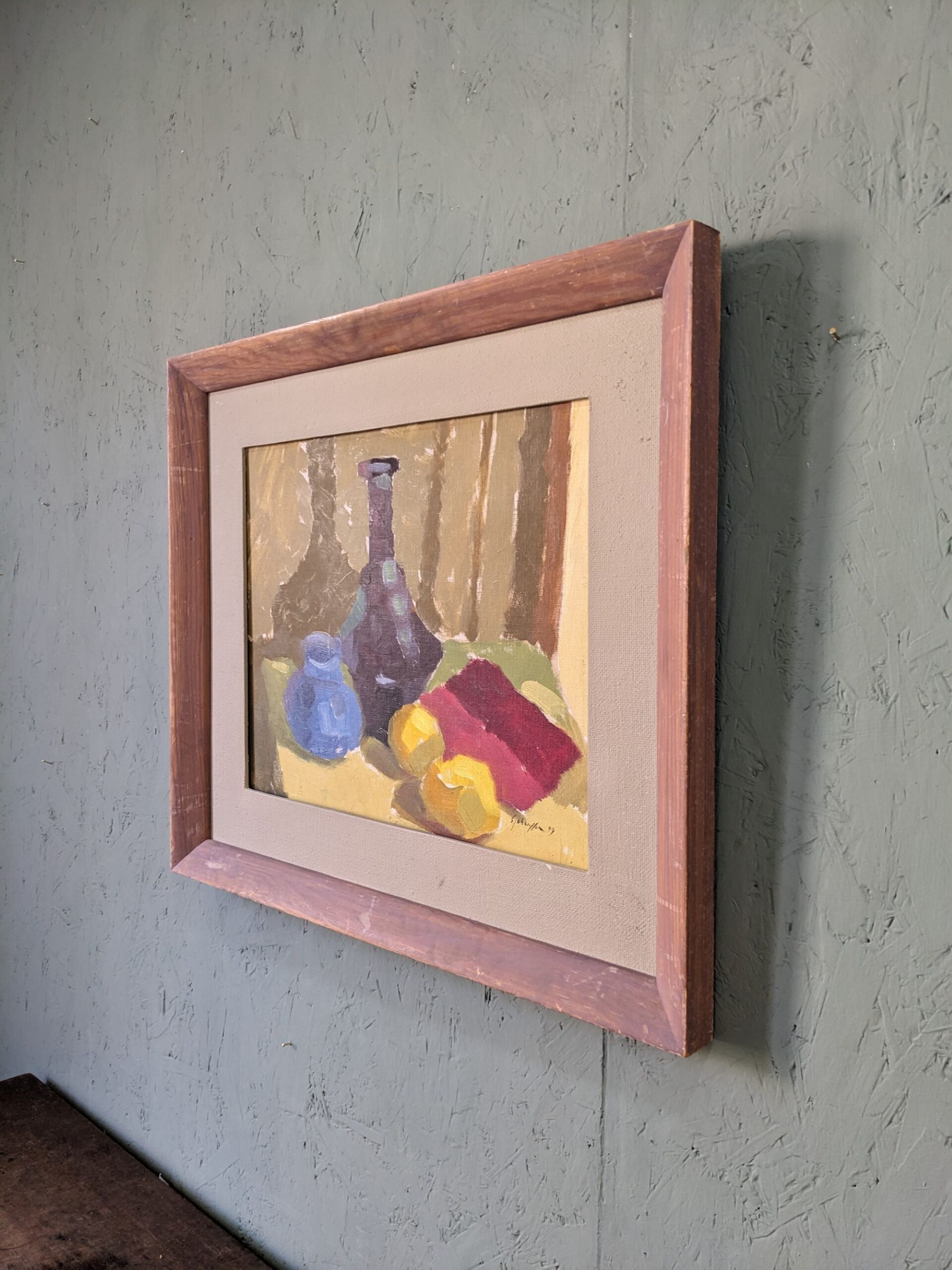 Mid-Century Modern Swedish "Lemons & Pots" Vintage Still Life Oil Painting, 1949