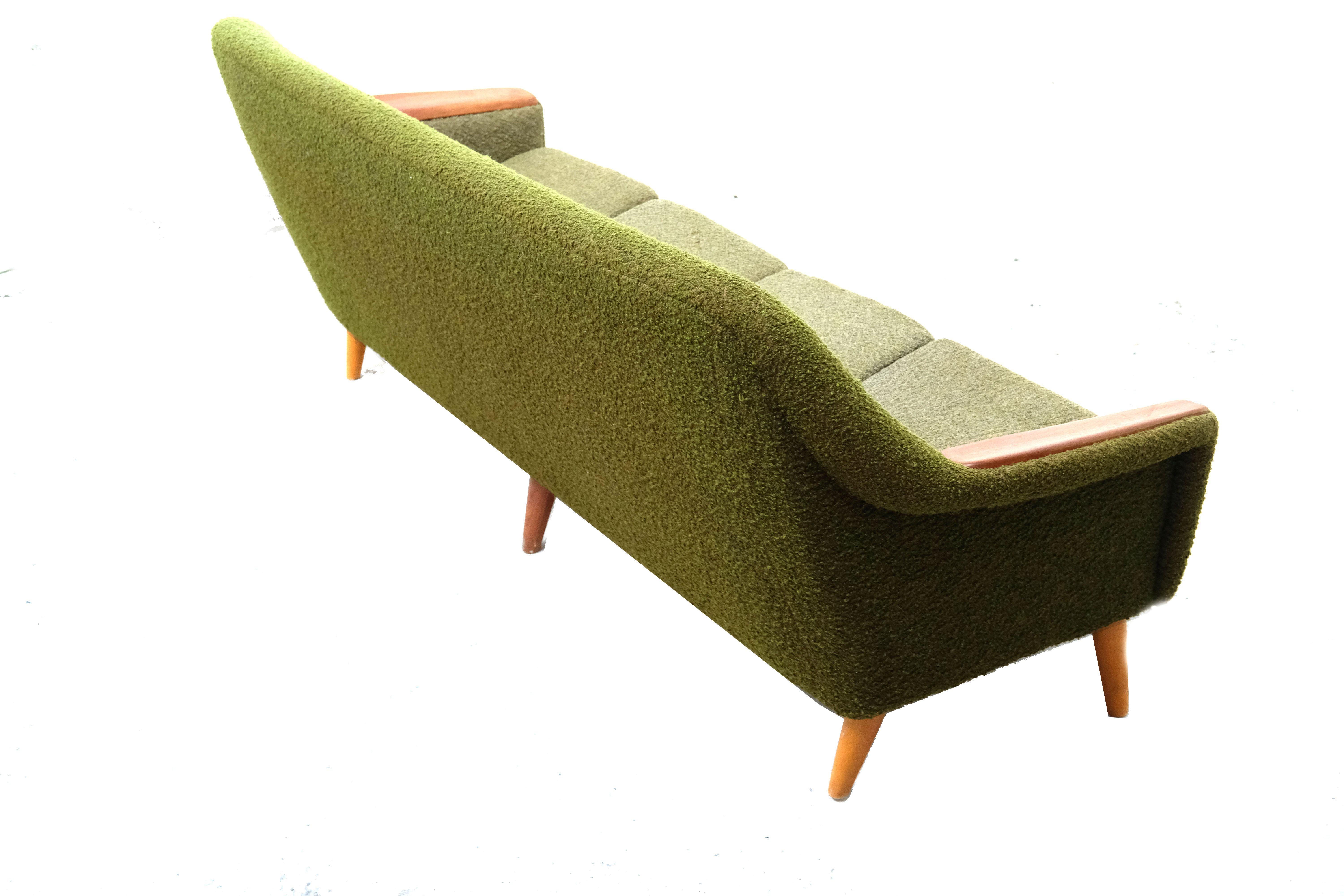 Vintage olive boucle sofa, 1970's norway
