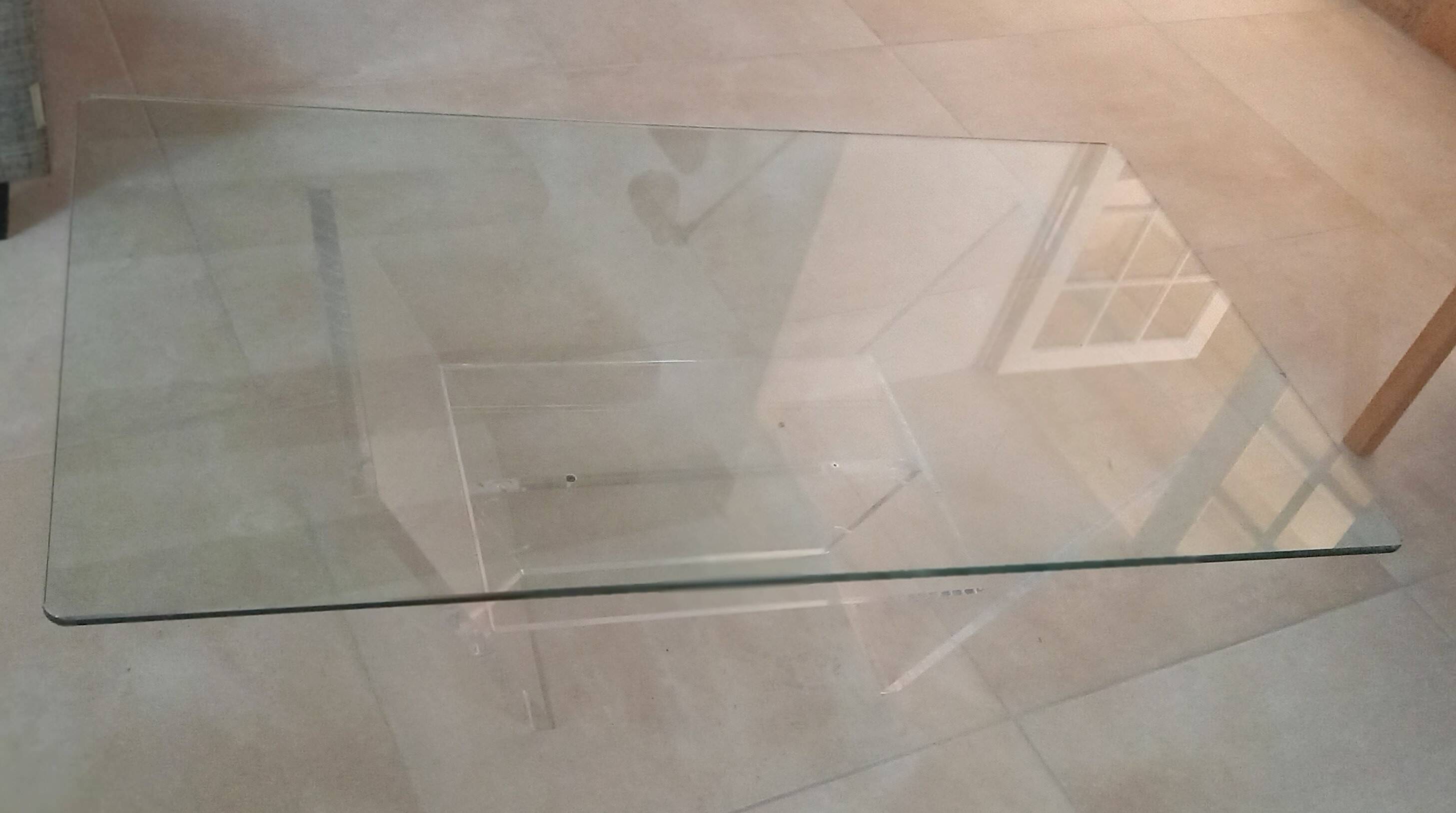 David Lange plexiglass and glass coffee table