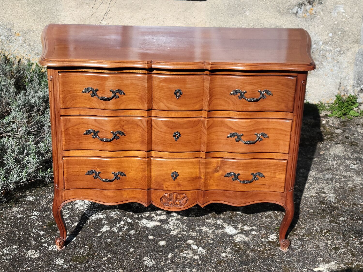 Louis XV style crossbow commode in cherry wood