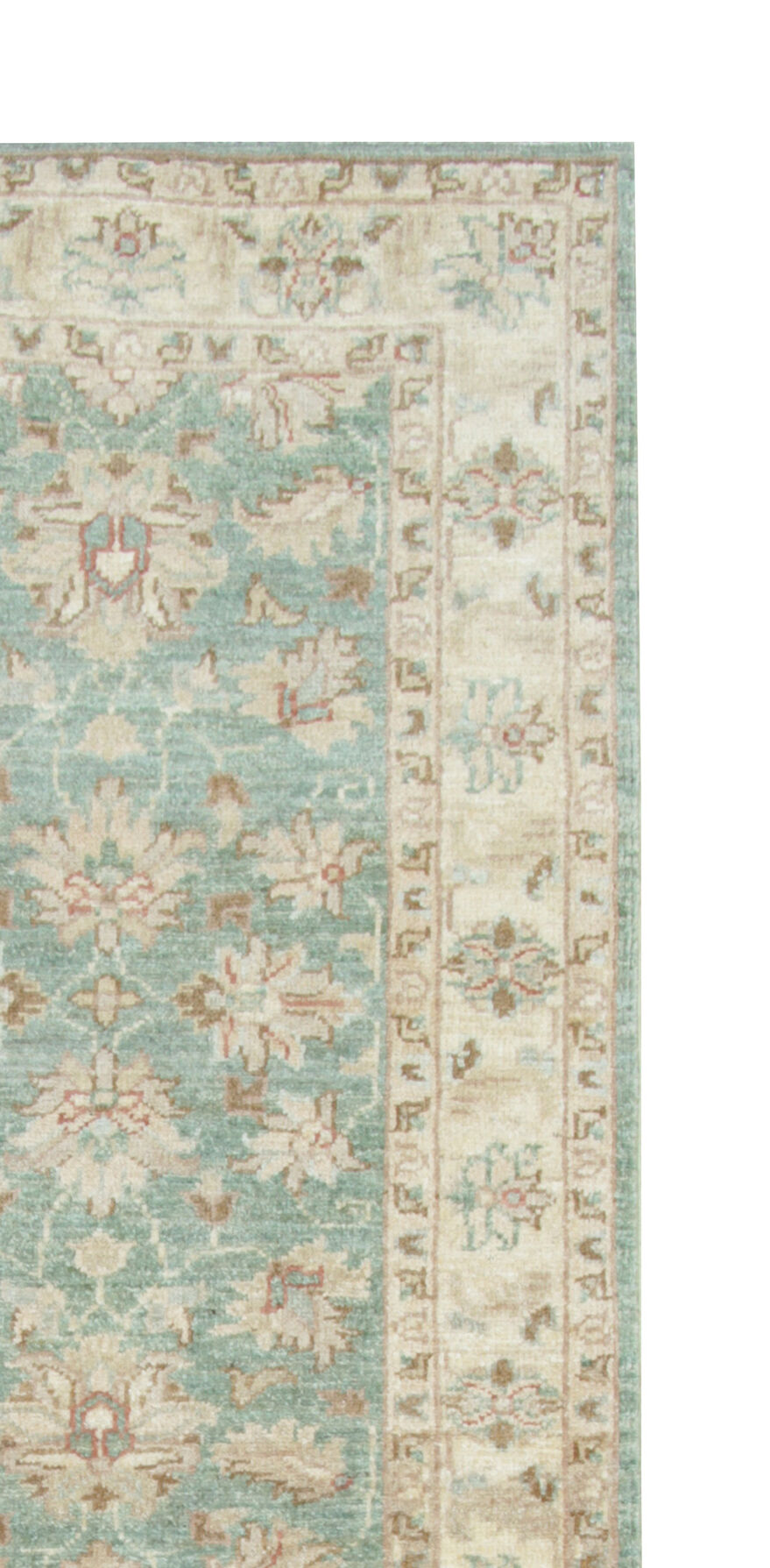 Traditional green cream ziegler rug, oriental floral wool rug-70x190cm