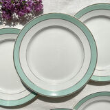 6 assiettes plates badonviller en faïence blanche verte dorée
