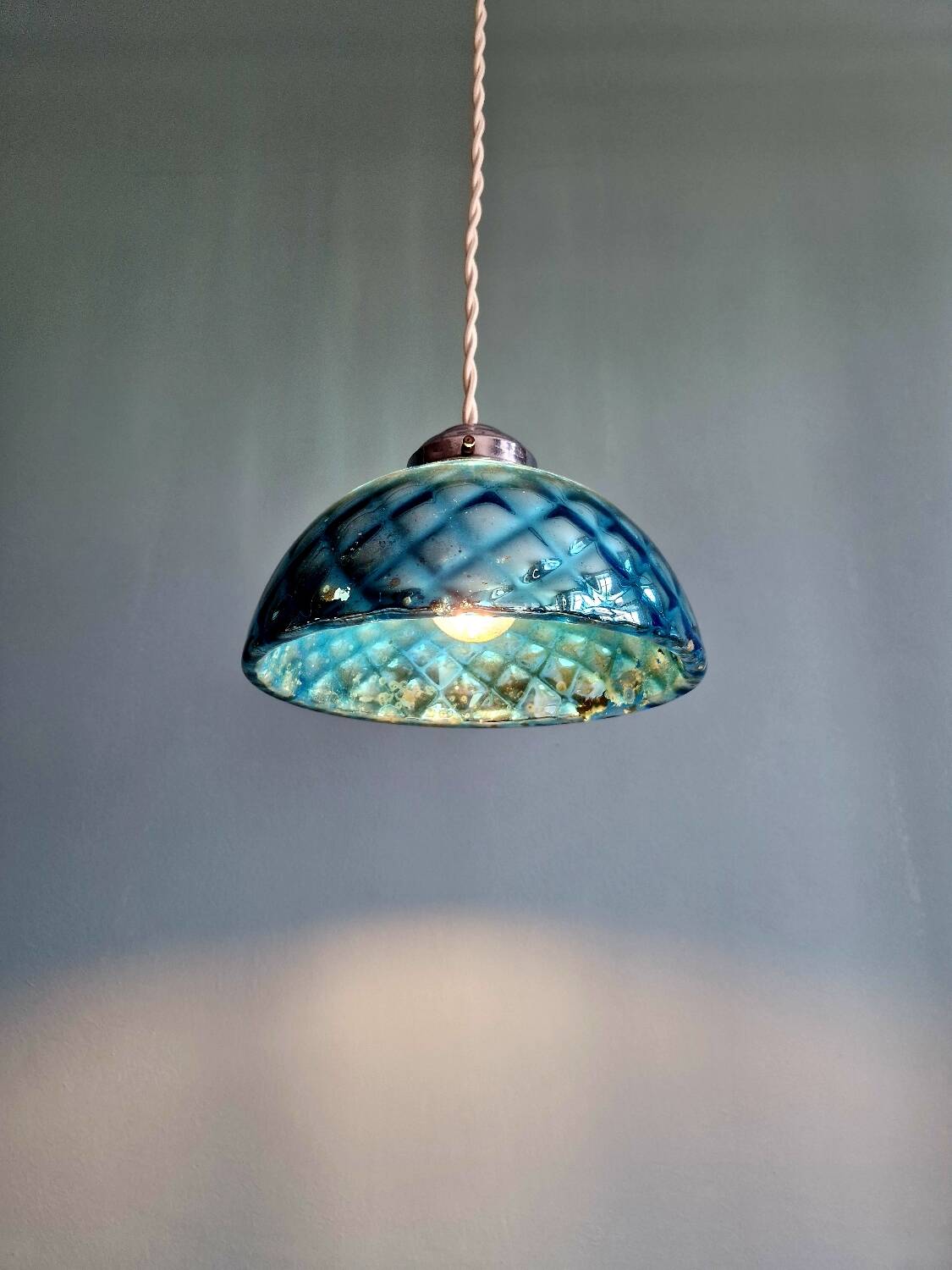 Blue glass églomisé pendant light, 1920s