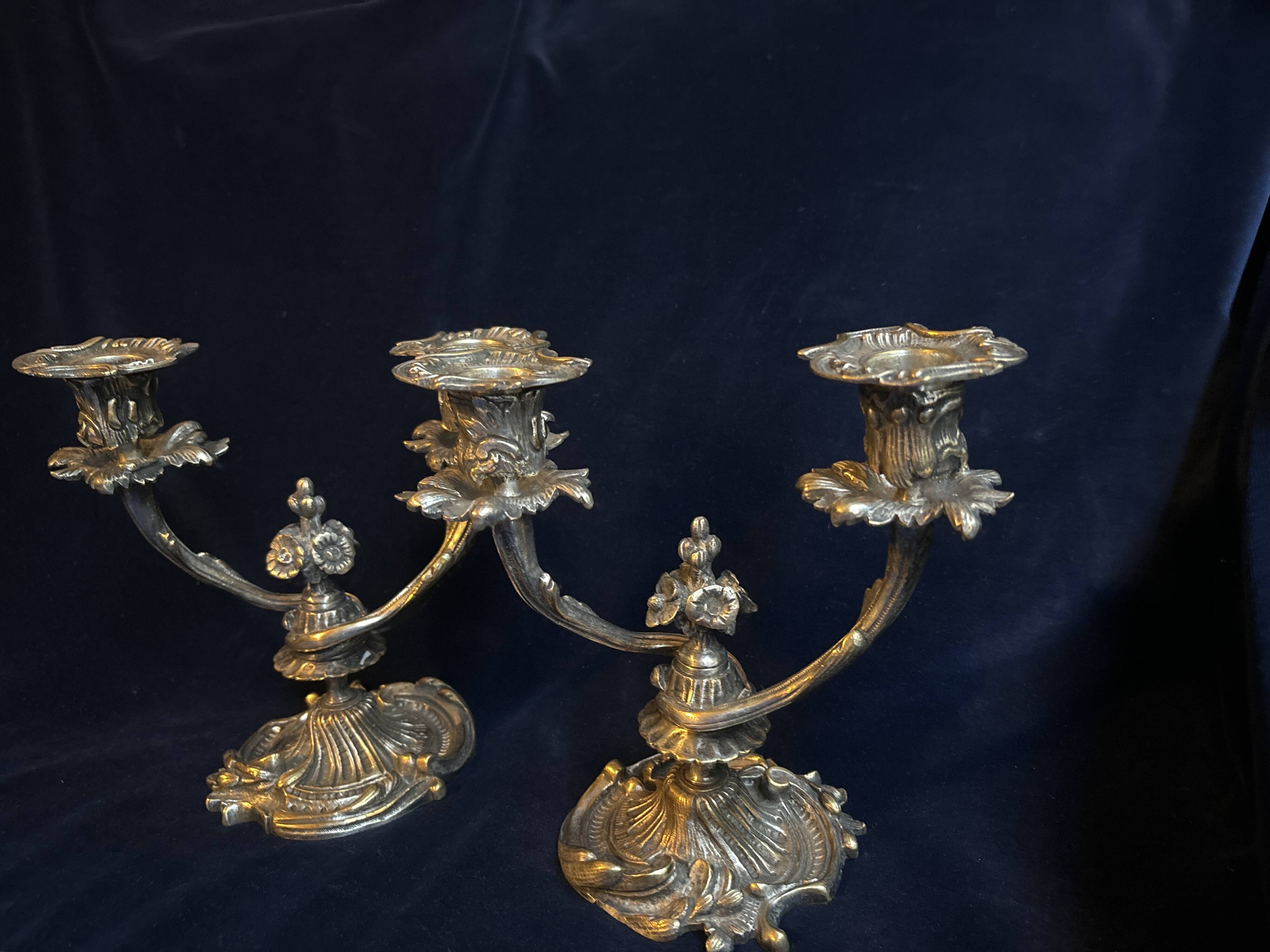 Pair of 19th century silver-plated bronze candlesticks
