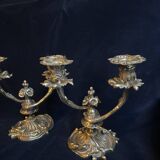 Paire de chandeliers bronze argenté XIX eme