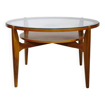 Table basse en noyer et verre de style mid-century par Wilhelm Renz, années 1960.