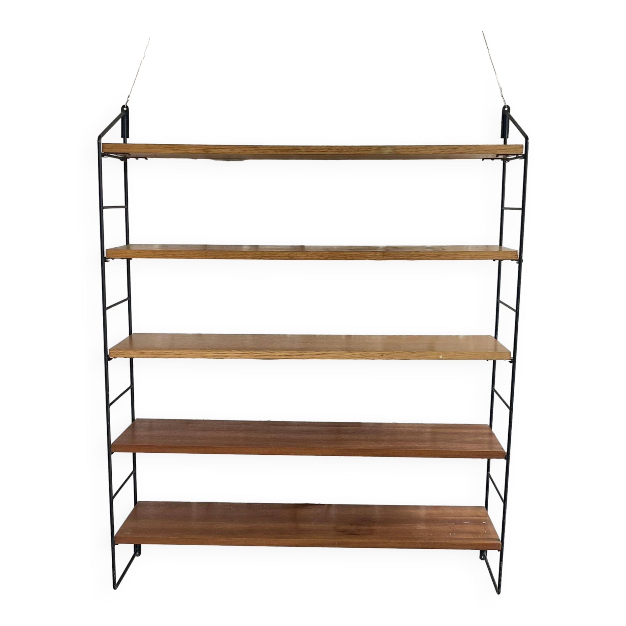 Scandinavian vintage wall shelf String real large model with 5 wood and black metal boards