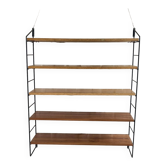 Scandinavian vintage wall shelf String real large model with 5 wood and black metal boards