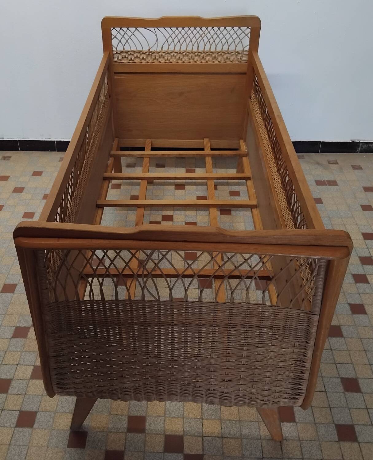 Vintage Rattan Baby Bed