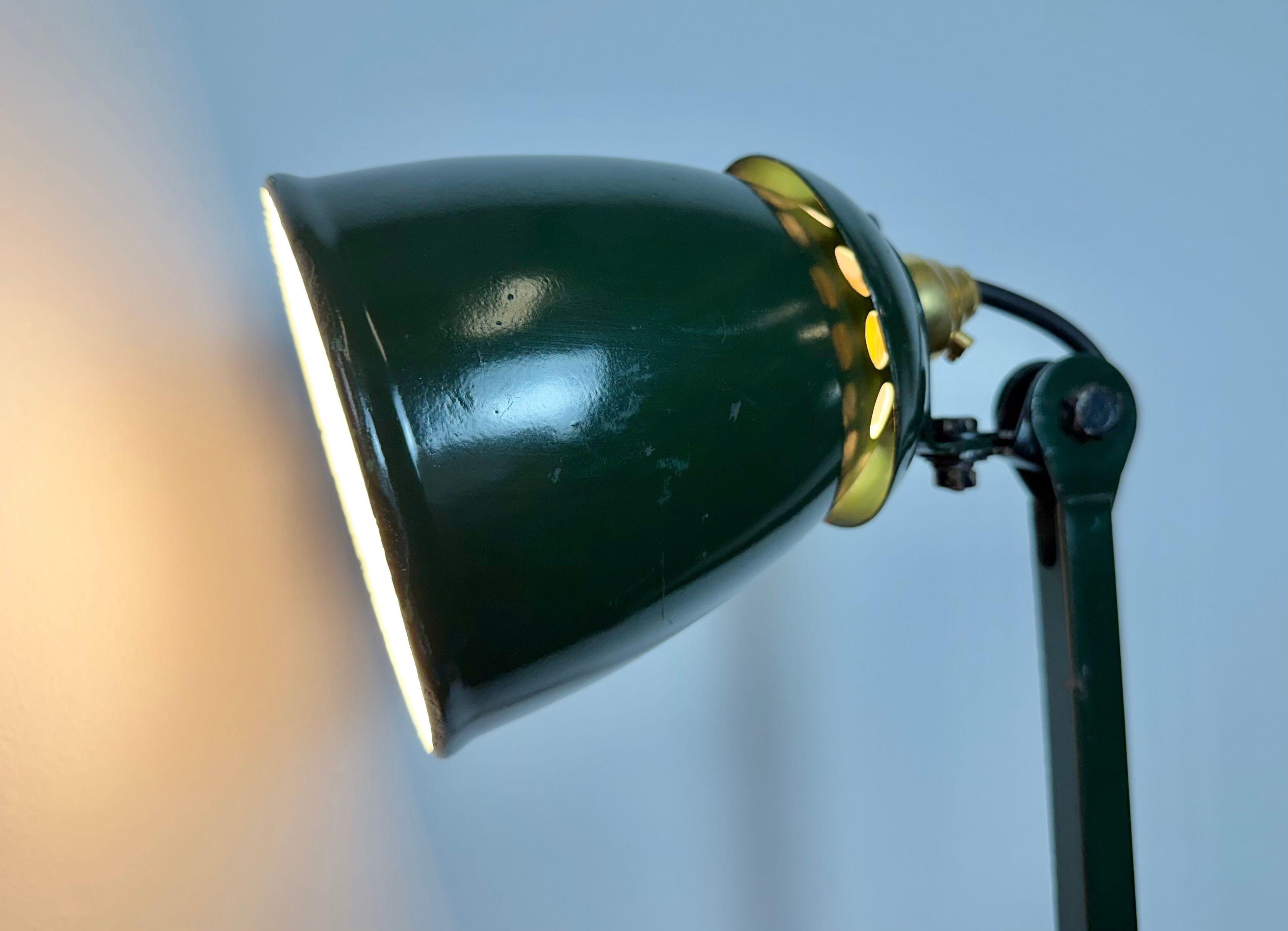 Industrial Green Enamel Adjustable Table Lamp, 1960s