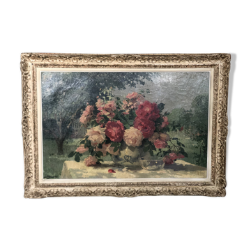 Huile sur toile "Bouquet de roses" signée Maurice Décamps