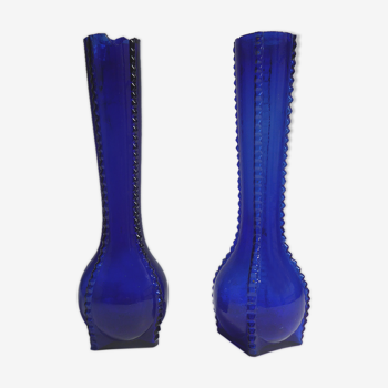 Pair of blue soliflore vases