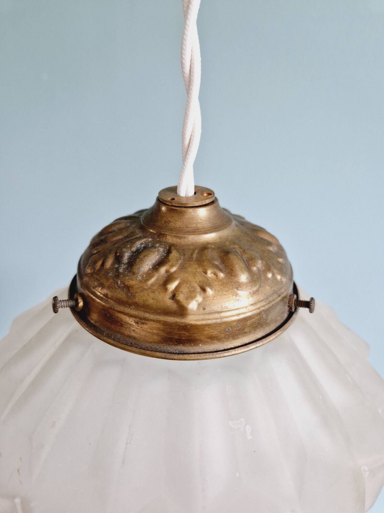Art Deco pendant lamp in satin glass, 1920s-30s