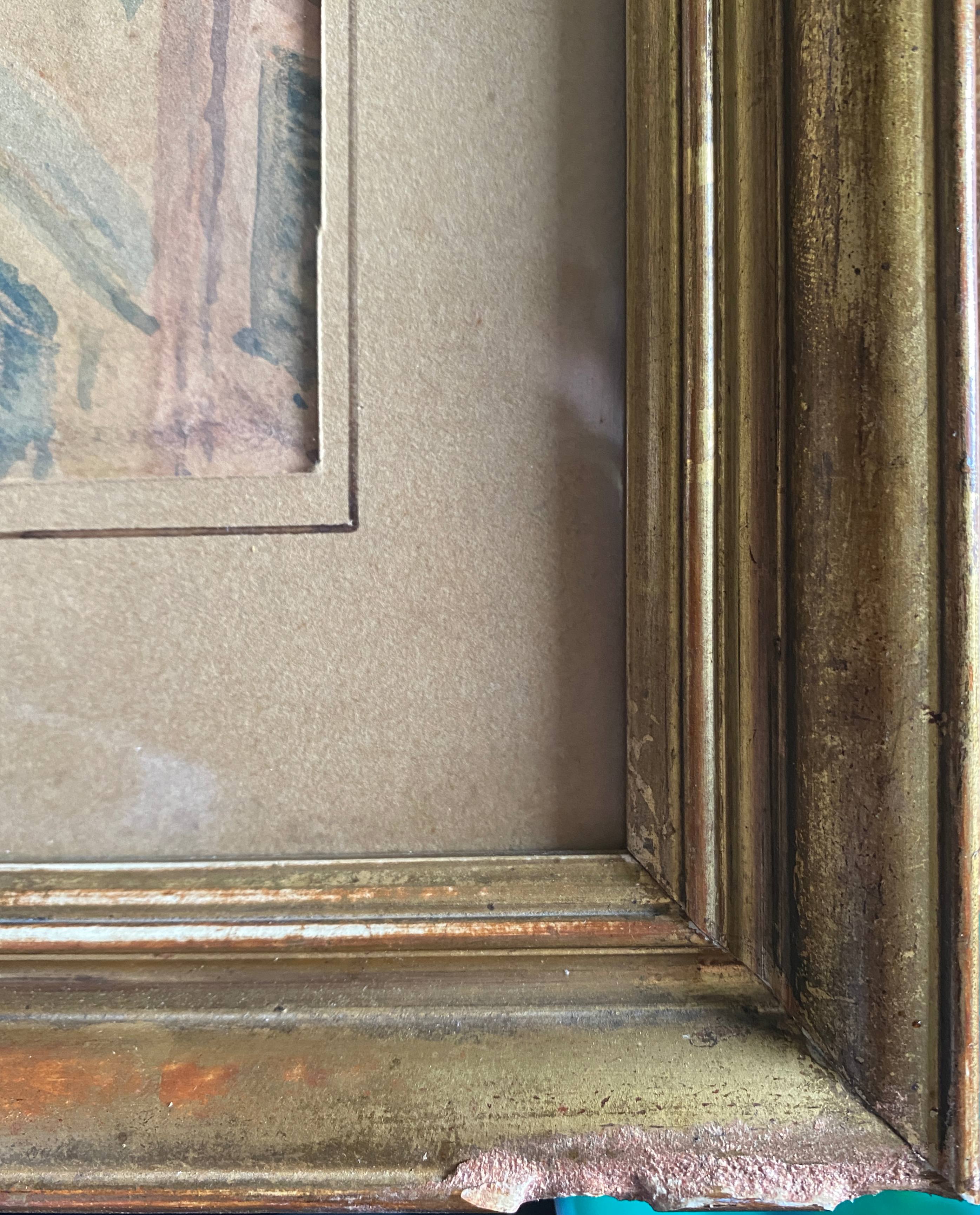 Watercolor painting p. rabagliati rue rossetti old nice 1950 + frame