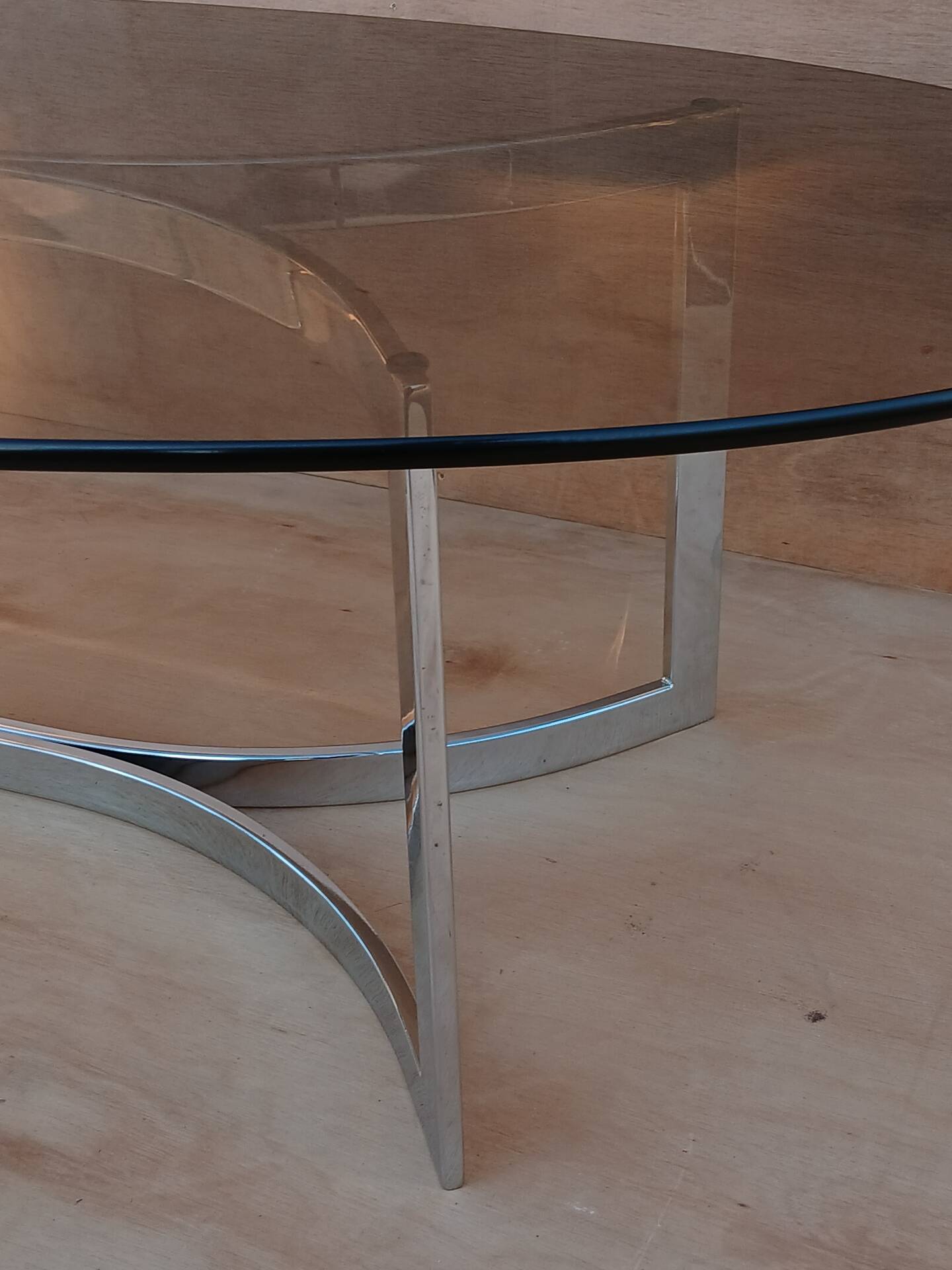 Glass and chrome coffee table from the 1970s.