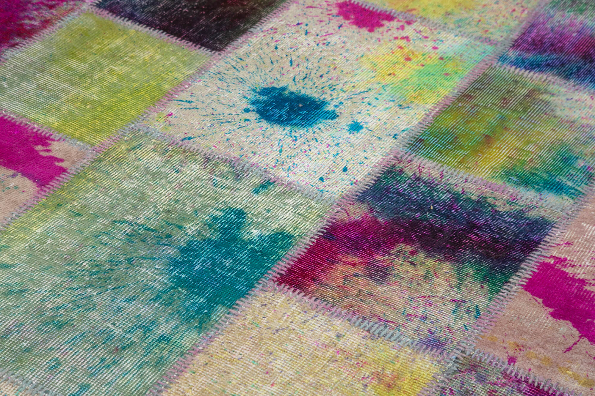 Handmade turkish overdyed 205 cm x 302 cm multicolor patchwork carpet
