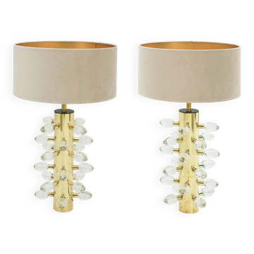 Lampes de table en laiton et en verre Murano clair de style midmodern italien