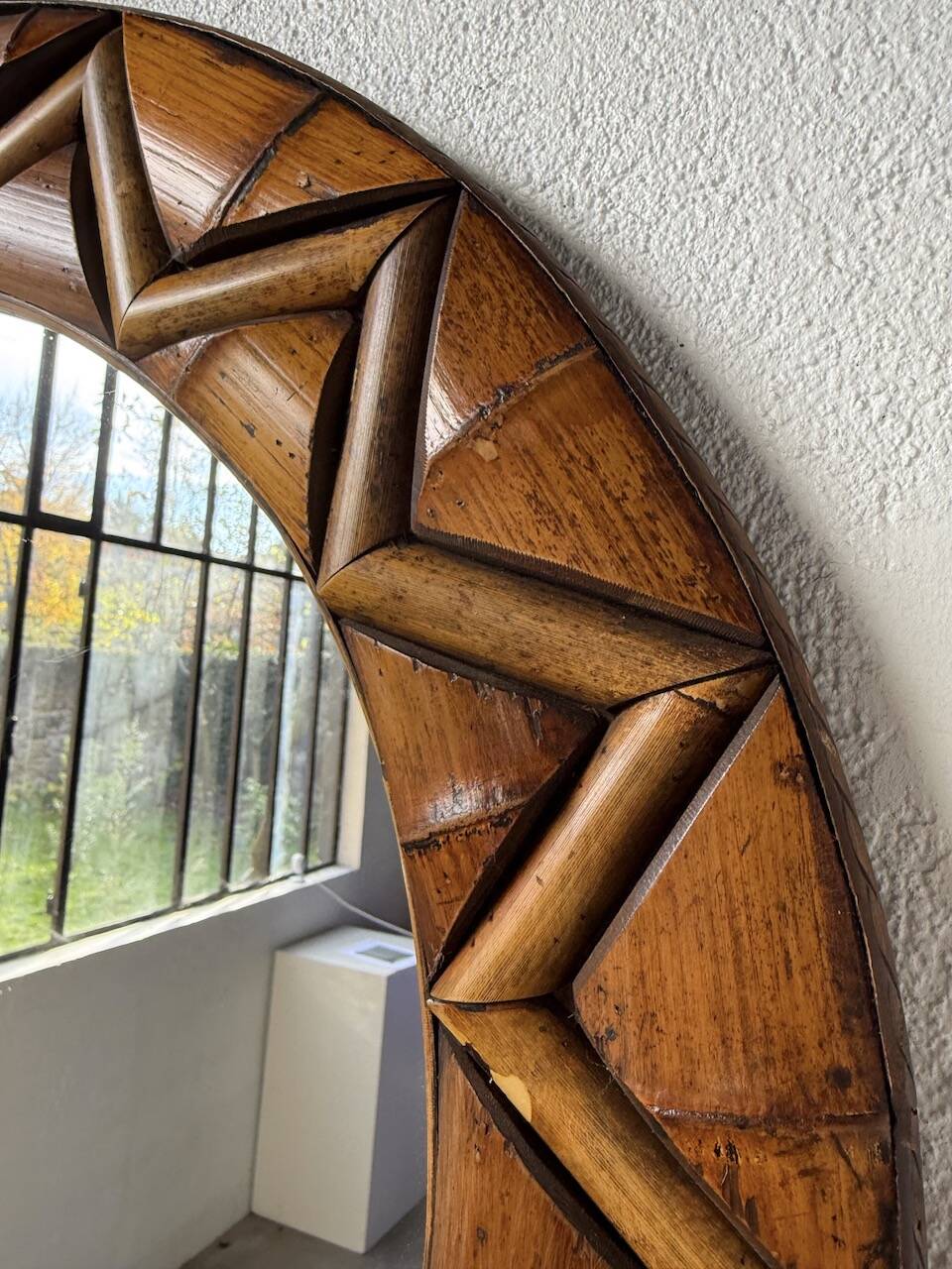Round rattan mirror 1980