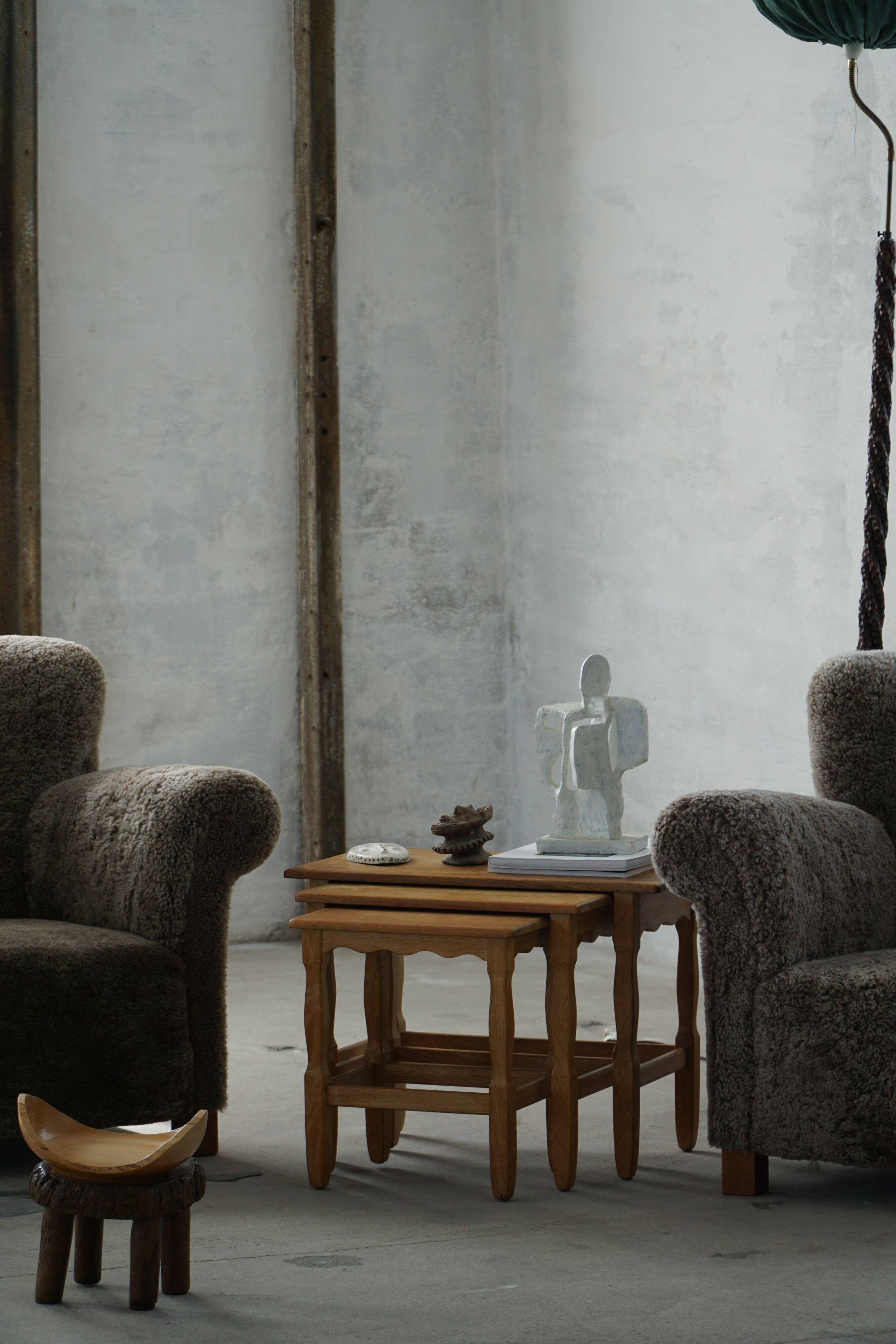 Nesting tables in oak, made by a Danish cabinetmaker, mid-century modern, 1960s.