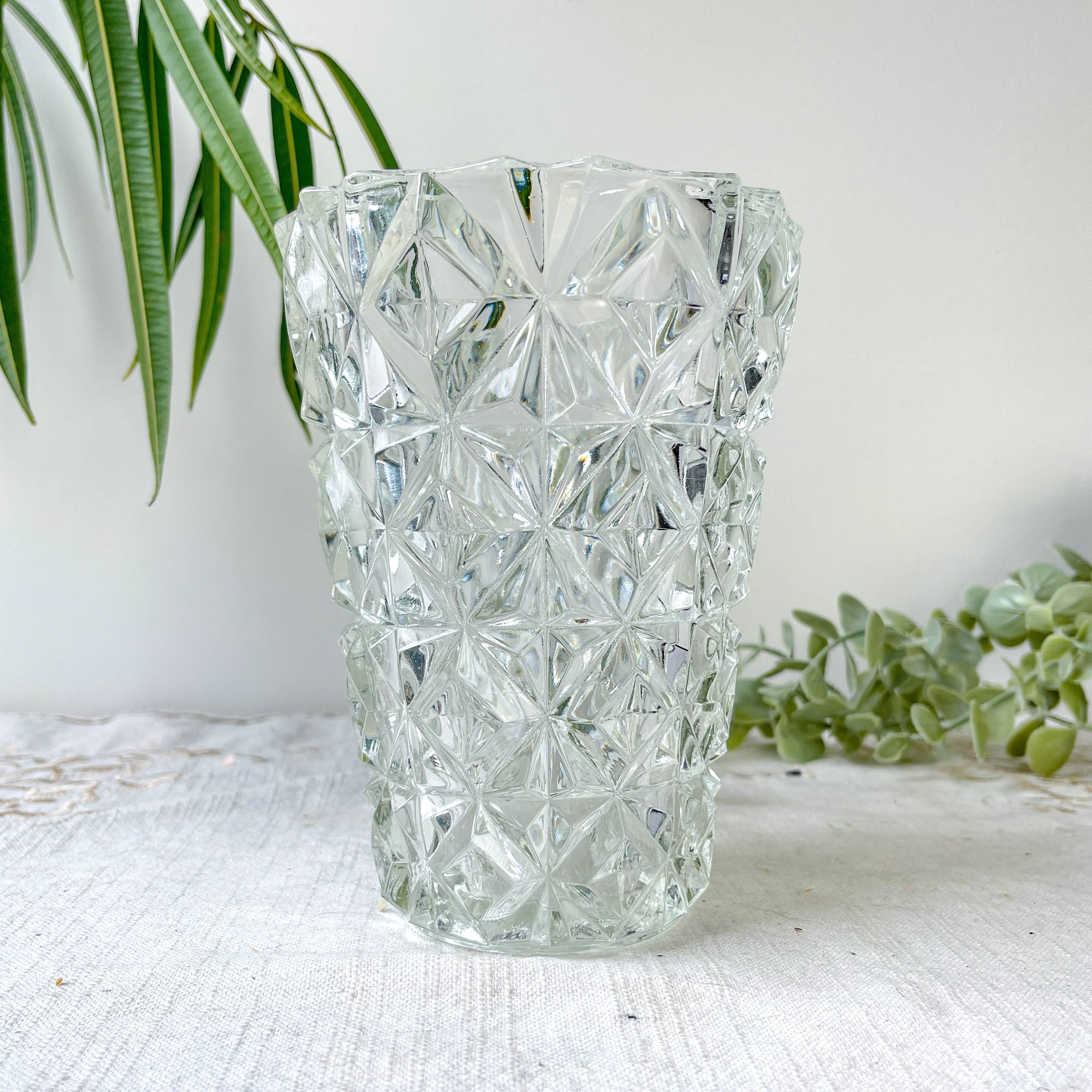 Small vintage glass vase with geometric pattern