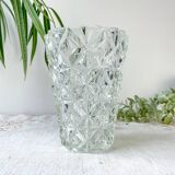 Small vintage glass vase with geometric pattern