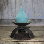 Large hammered wrought iron candlestick tripod, modernist candle holder.